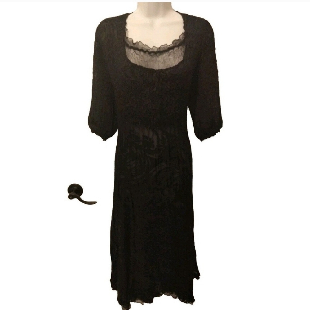 Komarov Gothic Black Chiffon Sheer Midi Dress Woman XL